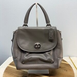 Coach Faye Convertible Backpack Gray Leather Turnlock 3 Way Bag Buffalo Embossed